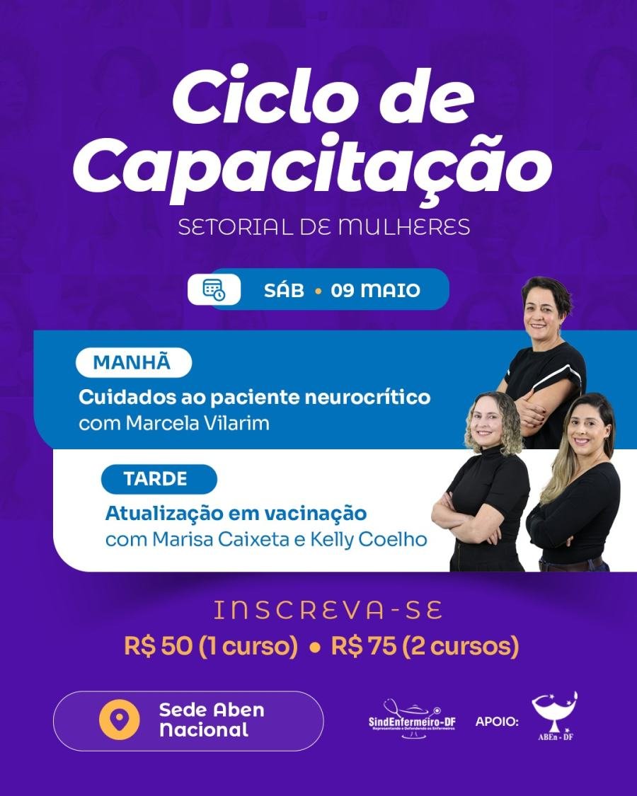 Cartaz de divulgação: Ciclo de Capacitação – Setorial de Mulheres SindEnfermeiro-DF