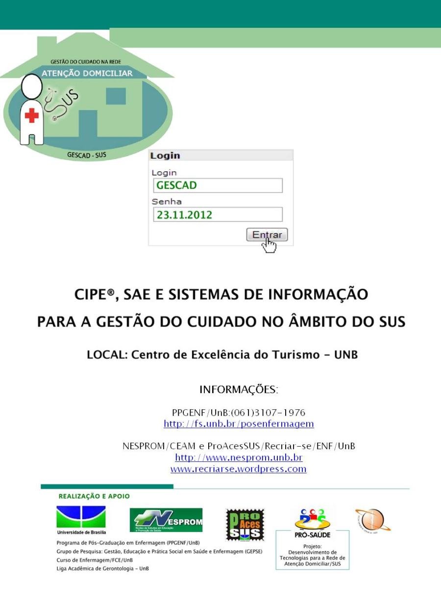 Cartaz de divulgação: CIPE, SAE e Sistemas de Informação para a Gestão do Cuidado no Âmbito do SUS