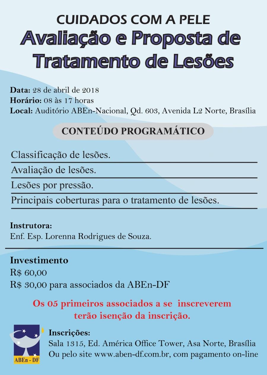 Cartaz de divulgação: Cuidados com a Pele - Avaliação e Proposta de Tratamento de Lesões