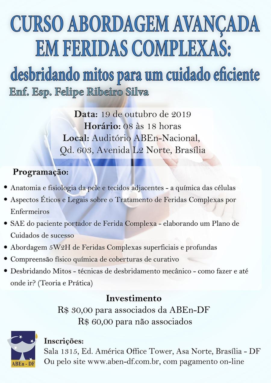 Cartaz de divulgação: Curso Abordagem Avançada em Feridas Complexas: desbridando mitos para um cuidado eficiente