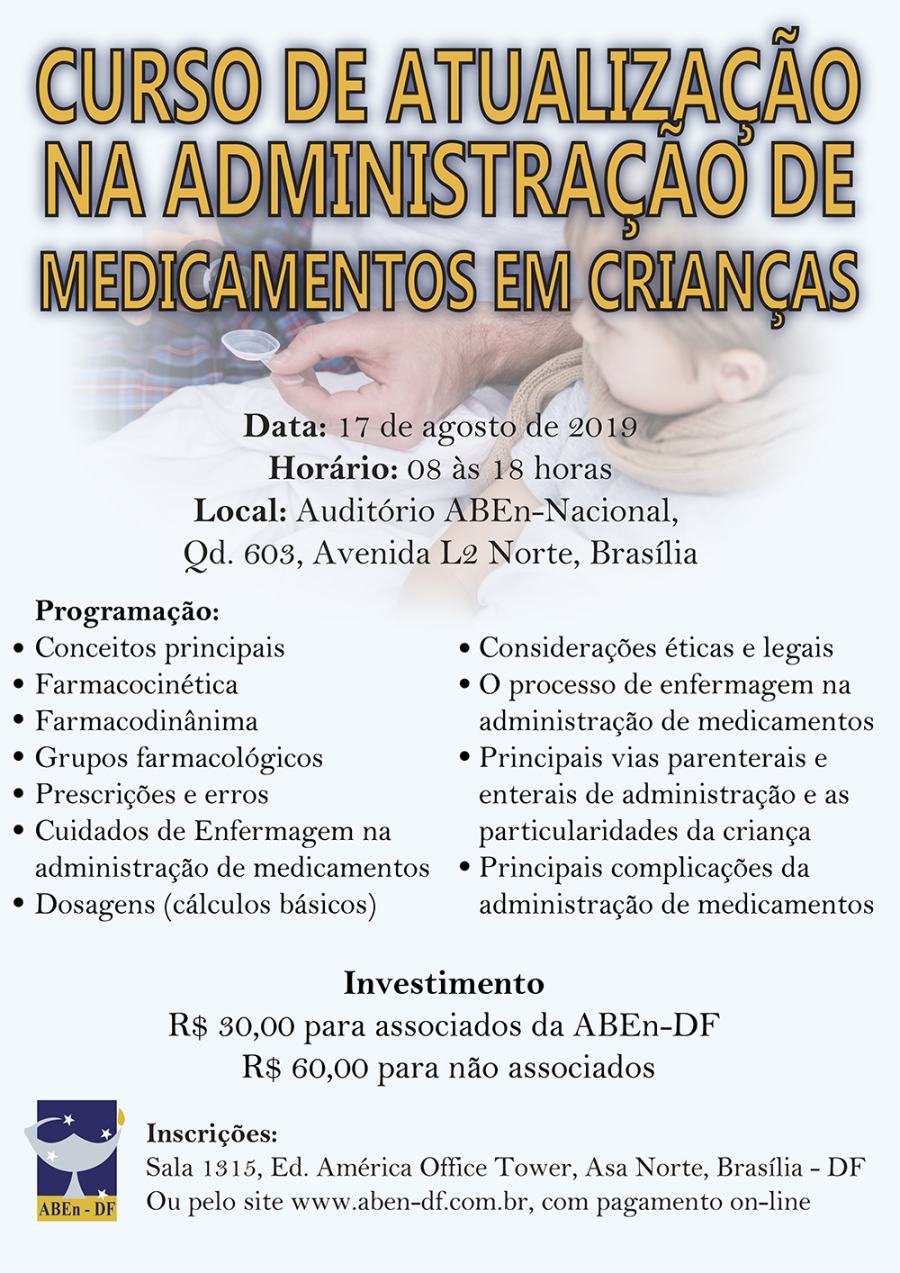 Cartaz de divulgação: Curso de Atualização na Administração de Medicamentos em Crianças