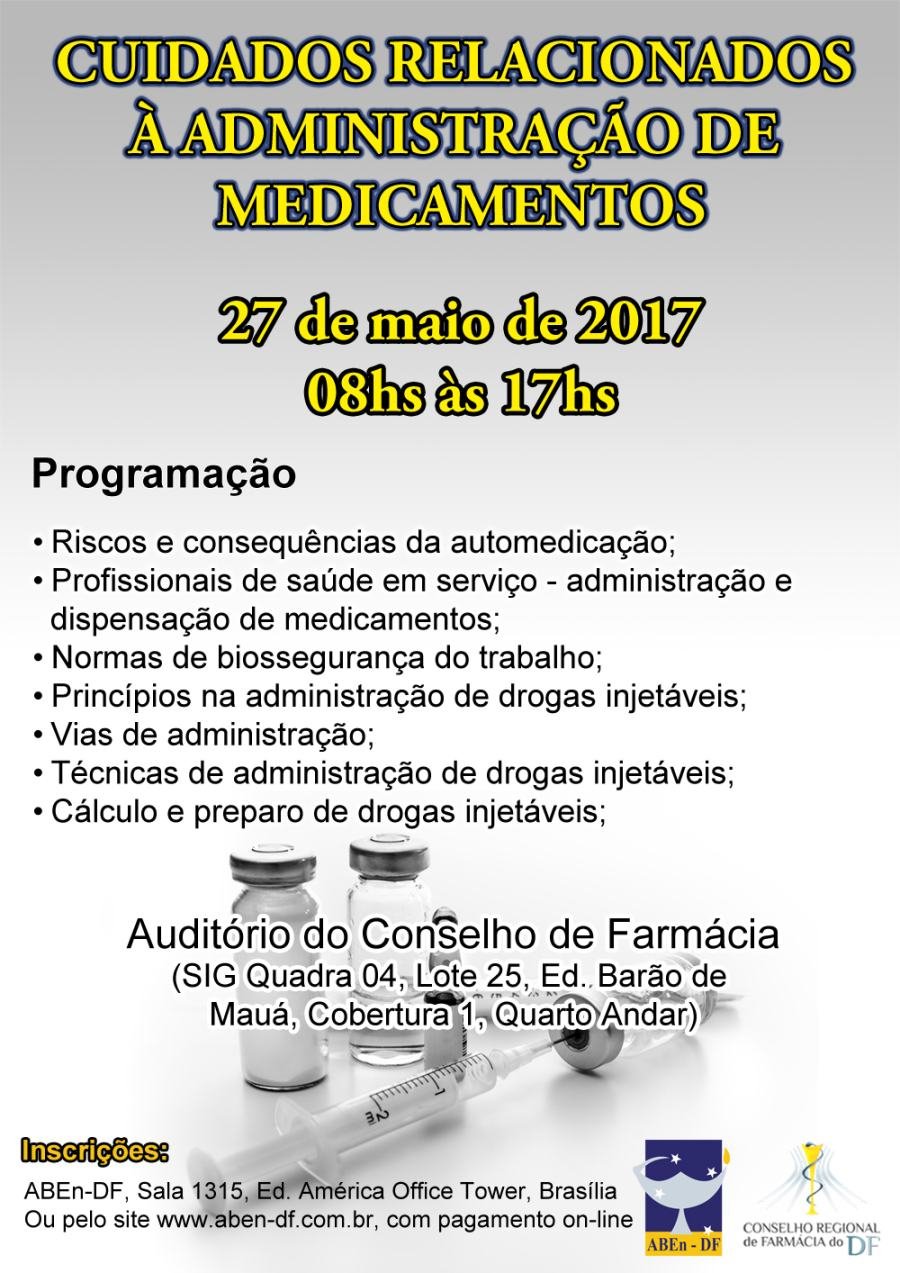 Cartaz de divulgação: Curso de Cuidados Relacionados à Administração de Medicamentos