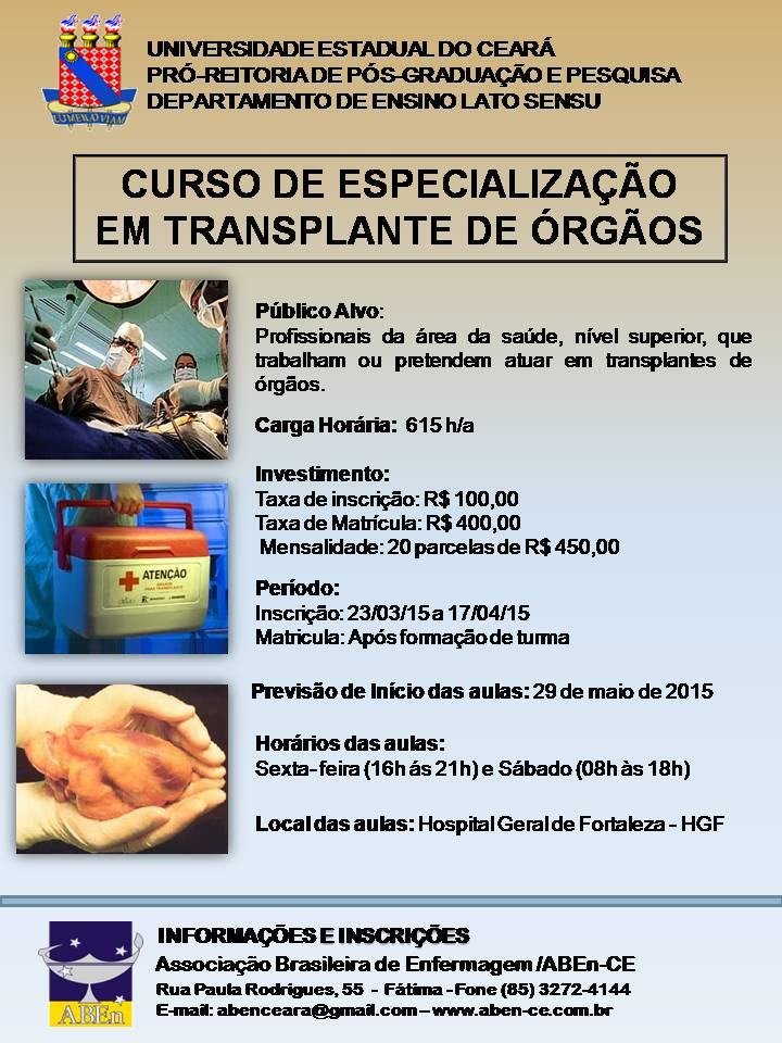 Cartaz de divulgação: Curso de Especialização em Transplante de Órgãos