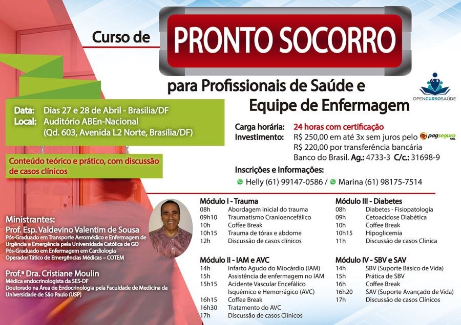 Cartaz de divulgação: Curso de Pronto Socorro para Profissionais de Saúde e Equipes de Enfermagem