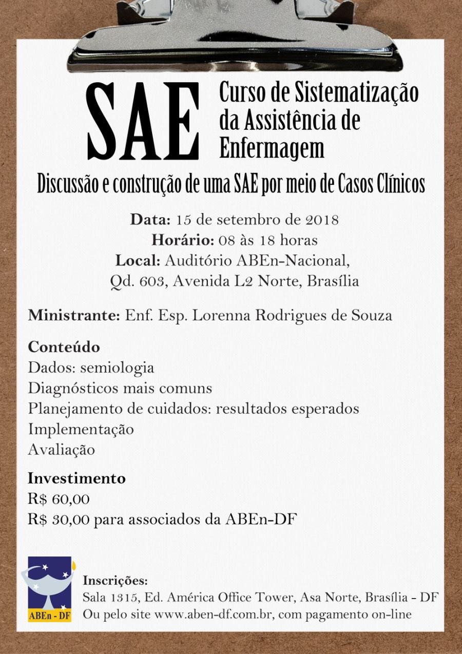 Cartaz de divulgação: Curso de Sistematização da Assistência de Enfermagem - SAE