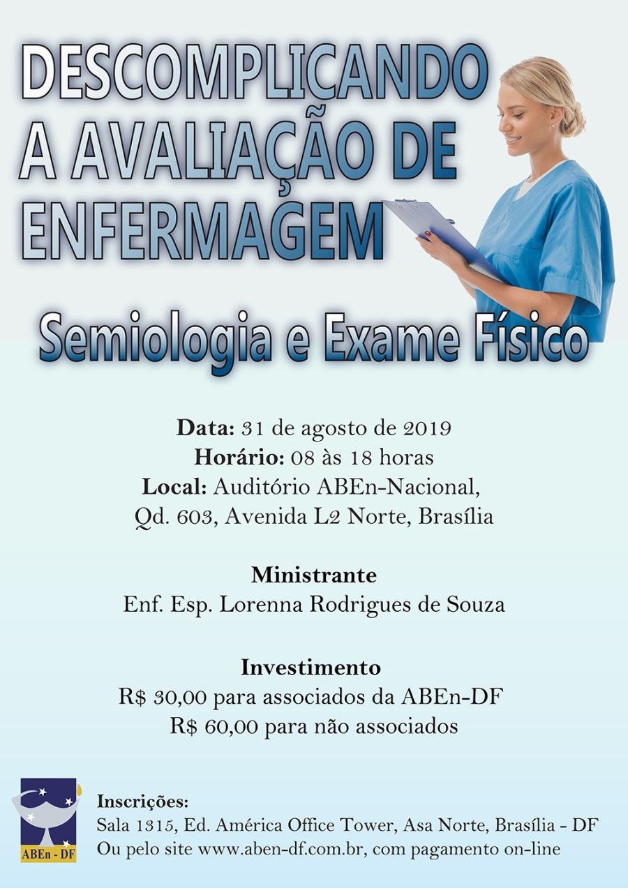 Cartaz de divulgação: Curso Descomplicando a Avaliação de Enfermagem