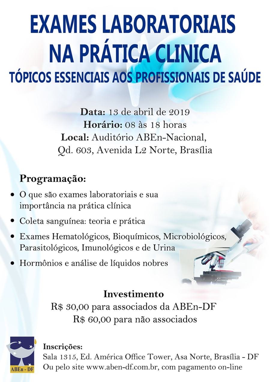 Cartaz de divulgação: Curso Exames Laboratoriais na Prática Clínica: Tópicos Essenciais aos Profissionais de Saúde