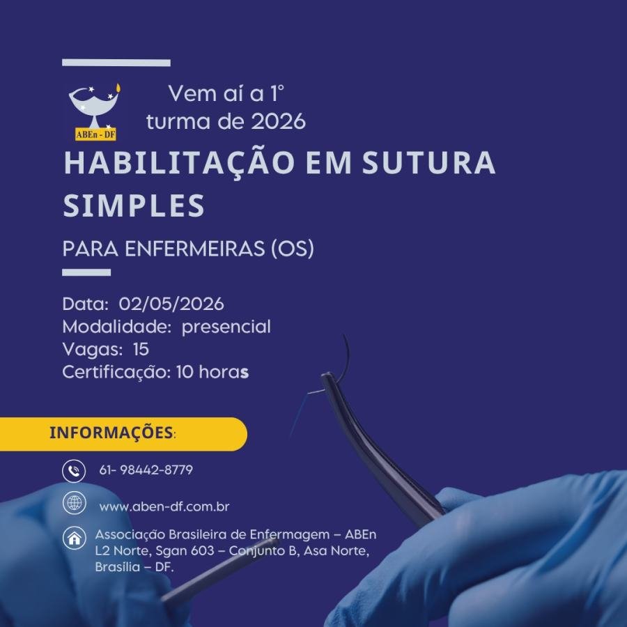 Cartaz de divulgação: Curso Habilitação em Sutura Simples para Enfermeiros(as) - Turma 1/2026