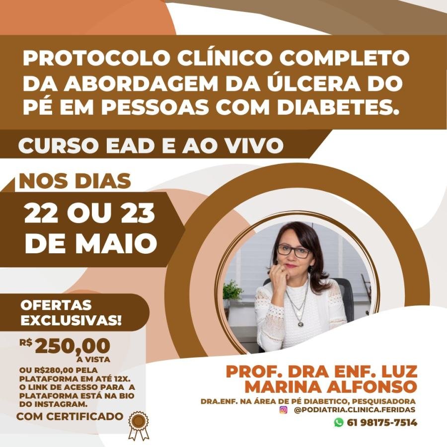 Cartaz de divulgação: Curso Protocolo Clínico Completo da Abordagem da Úlcera do Pé em Pessoas com Diabetes