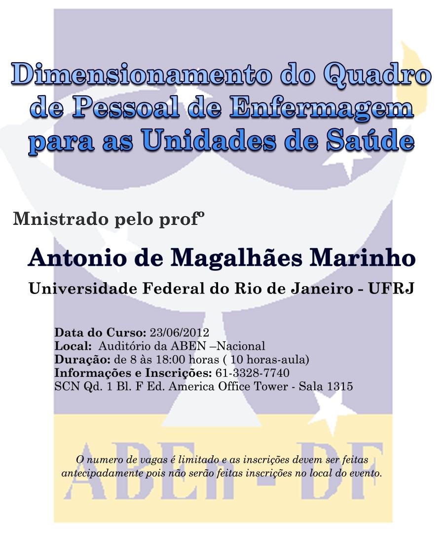 Cartaz de divulgação: Dimensionamento do Quadro de Pessoal de Enfermagem para as Unidades de Saúde