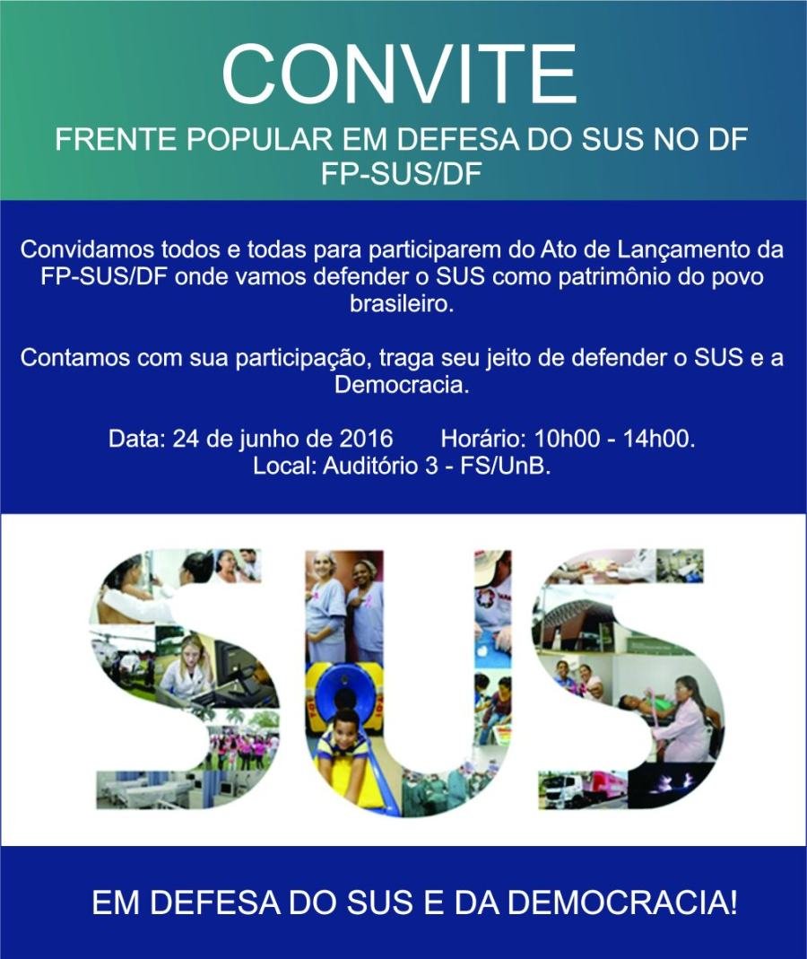 Cartaz de divulgação: Frente Popular em Defesa do SUS no DF