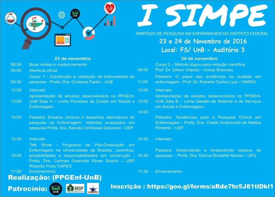 Cartaz de divulgação: I Simpósio de Pesquisa em Enfermagem do Distrito Federal