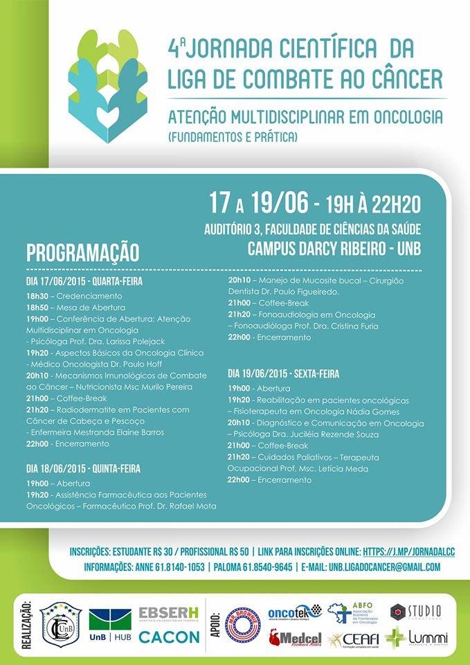 Cartaz de divulgação: IV Jornada Científica da Liga de Combate ao Câncer da UnB
