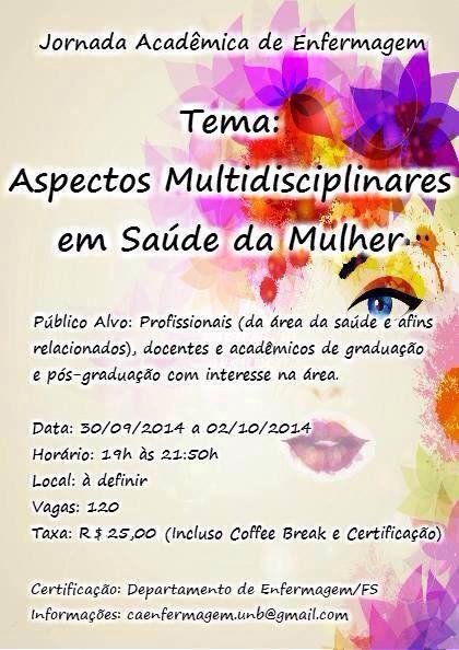 Cartaz de divulgação: Jornada Acadêmica de Enfermagem "Aspectos Multidisciplinares em Saúde da Mulher"