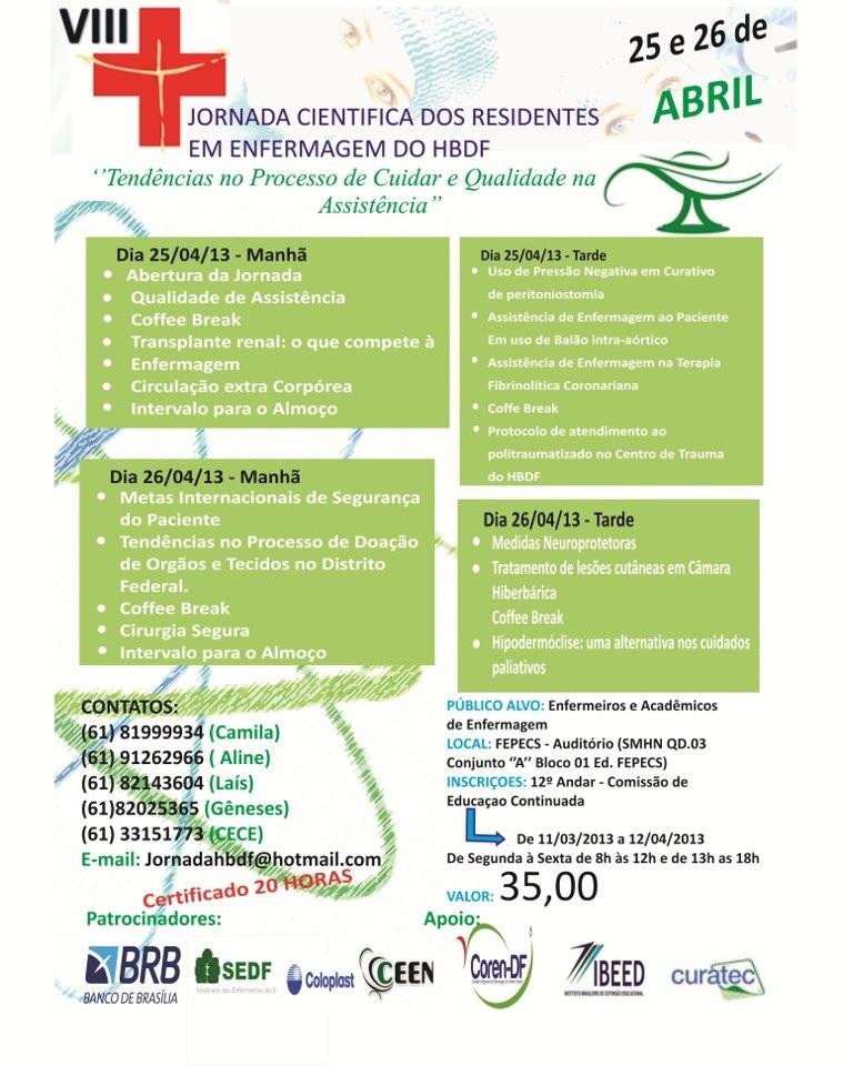 Cartaz de divulgação: Jornada Cientifica dos Residentes em Enfermagem do HBDF