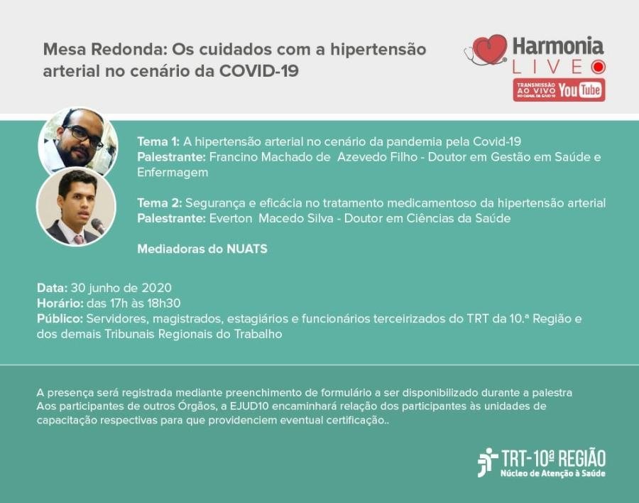 Cartaz de divulgação: Live: Os Cuidados com a Hipertensão Arterial no Cenário da COVID-19