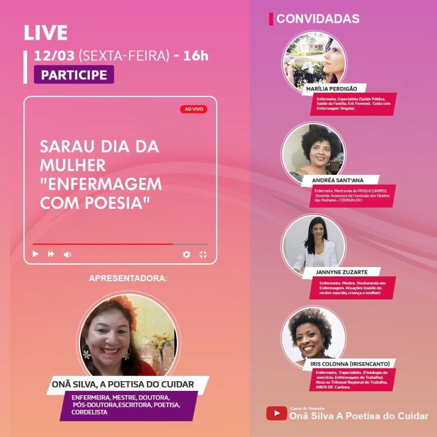 Cartaz de divulgação: LIVE - Sarau da Mulher "Enfermagem com Poesia"