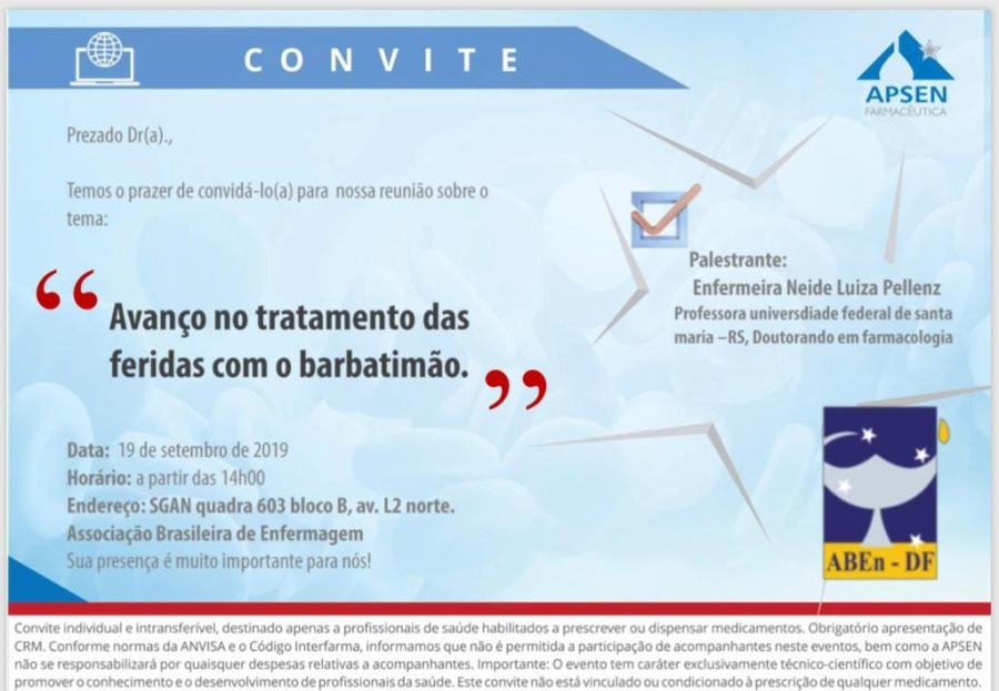 Cartaz de divulgação: Palestra - Avanço no tratamento das feridas com o barbatimão