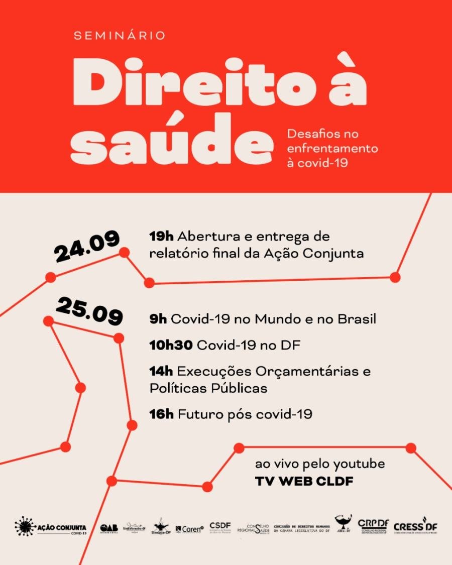 Cartaz de divulgação: Seminário Direito à Saúde: Desafios no enfrentamento à Covid-19