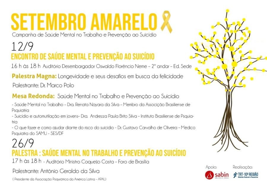 Cartaz de divulgação: Setembro Amarelo: Campanha de Saúde Mental no Trabalho e Prevenção ao Suicídio