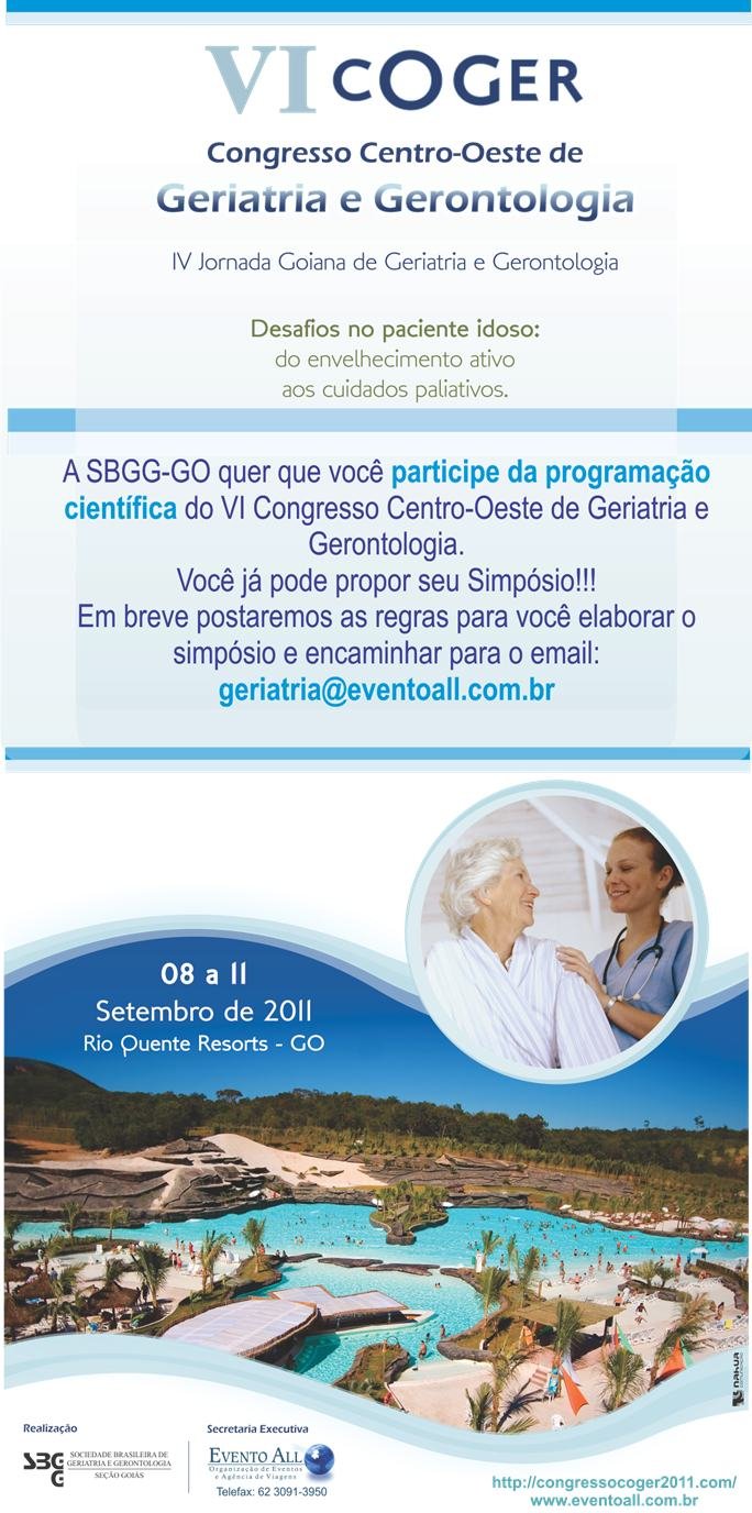 Cartaz de divulgação: VI Congresso Centro-Oeste de Geriatria e Gerontologia / IV Jornada Goiana de Geriatria e Gerontologia