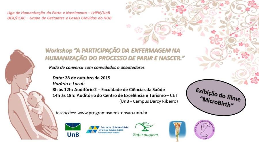 Cartaz de divulgação: Workshop "A Participação da Enfermagem na Humanização do Processo de Parir e Nascer"