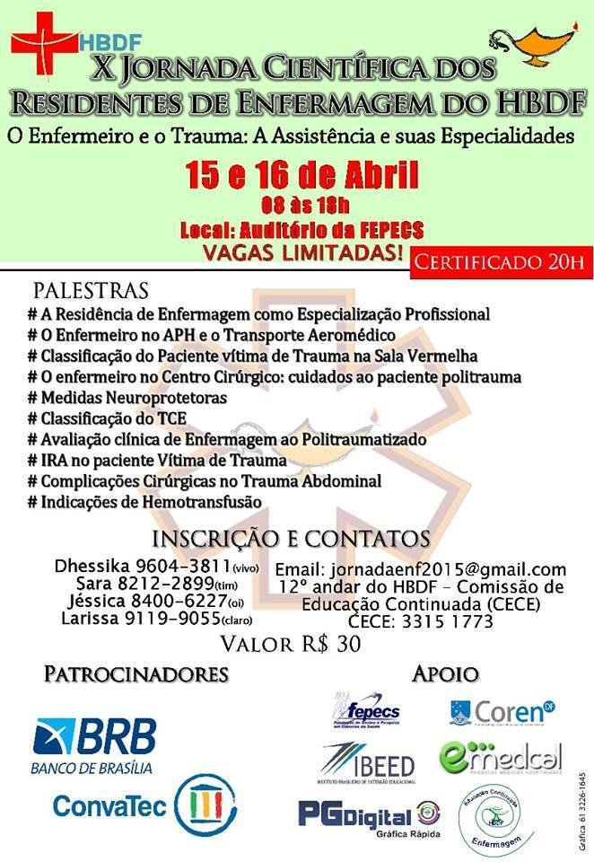 Cartaz de divulgação: X Jornada Científica de Enfermagem do HBDF